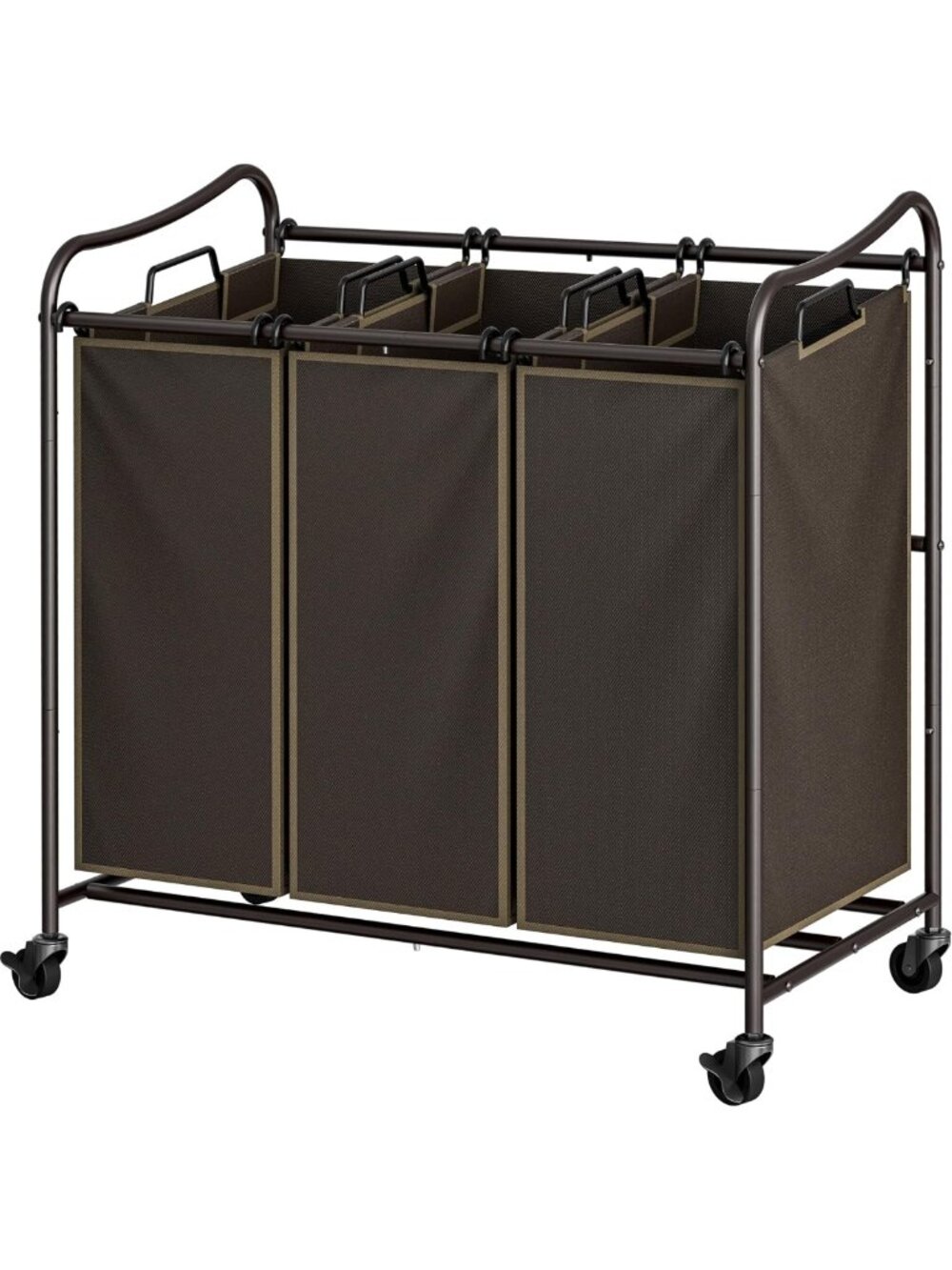 Heavy Duty 3-Bag Rolling Laundry Sorter Cart - Stylish Bronze Finish